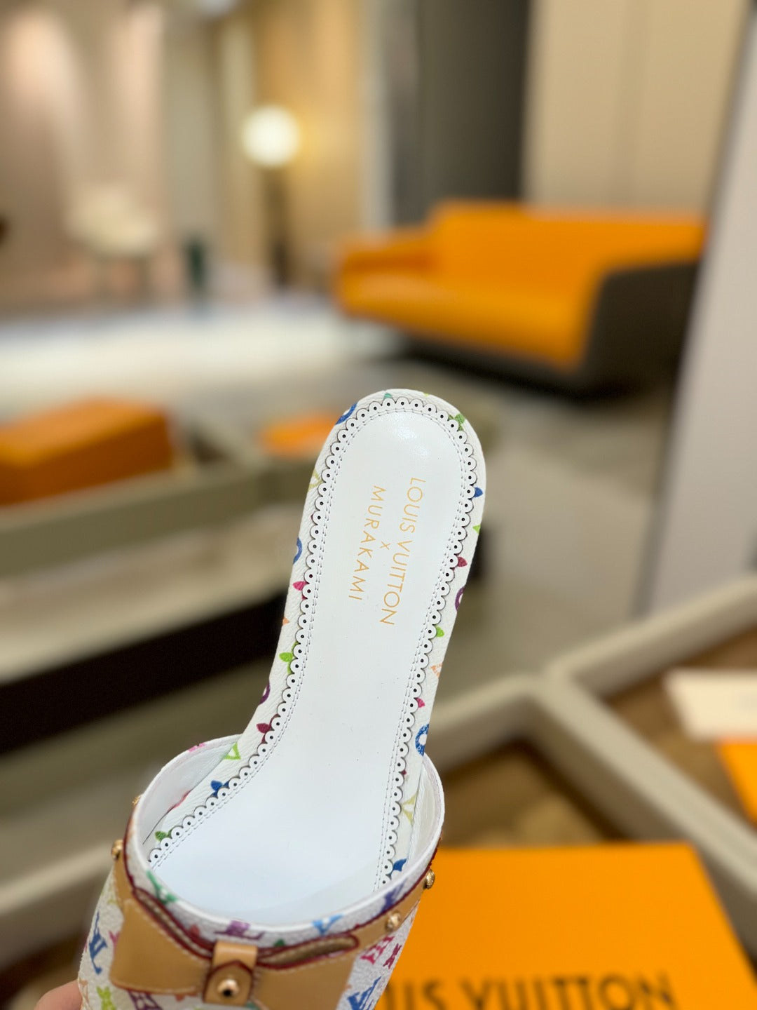 LV X TM 6AM FLAT MULE IN WHITE MONOGRAM CALFSKIN
