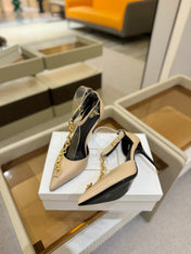 BALMAIN 25S SYNC STILETTOS WITH POINTED TOE 95MM IN BEIGE CALFSKIN