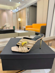 BALMAIN 25S HIGH HEEL SANDALS 95MM IN BEIGE CALFSKIN