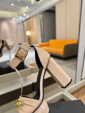 BALMAIN 25S WEDGE HEELS 100MM IN NUDE CALFSKIN