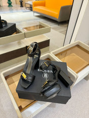 BALMAIN 25S WEDGE HEELS 100MM IN BLACK CALFSKIN