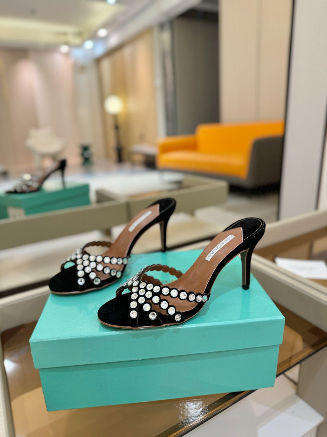 AQUAZZURA 26S TEQUILA HEELED SANDALS 85 MM IN BLACK SUEDE