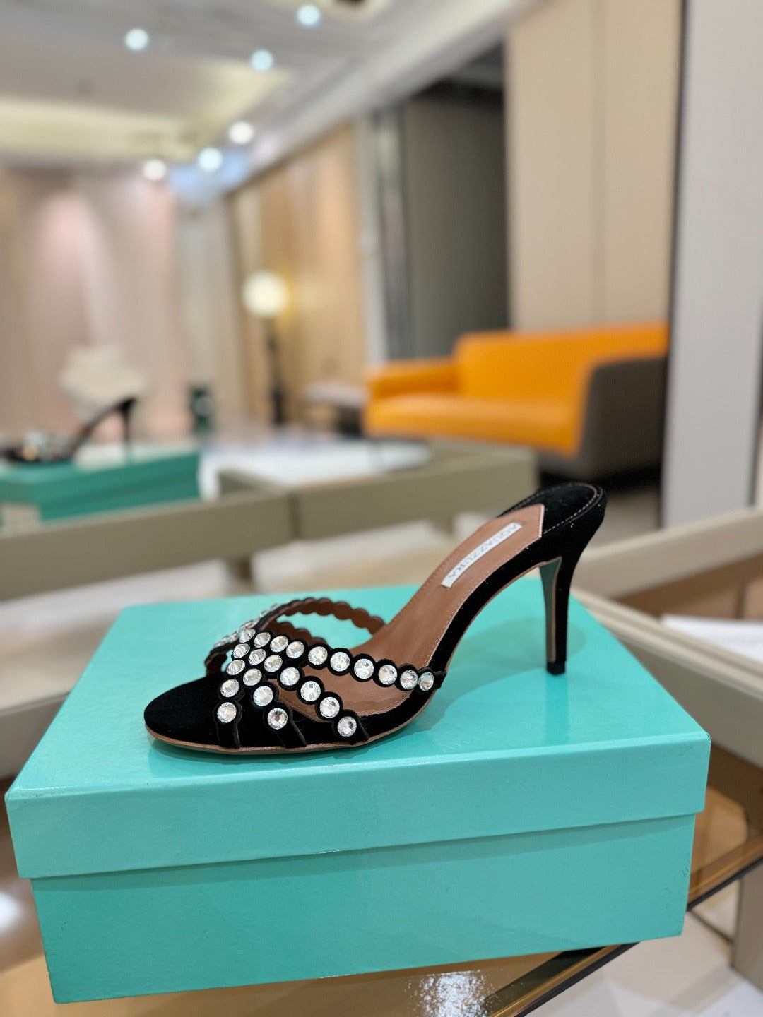 AQUAZZURA 26S TEQUILA HEELED SANDALS 85 MM IN BLACK SUEDE