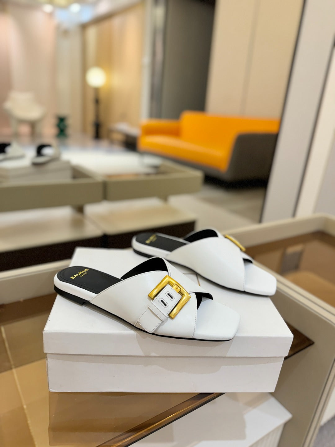 BALMAIN 26S SANDALS IN WHITE CALFSKIN