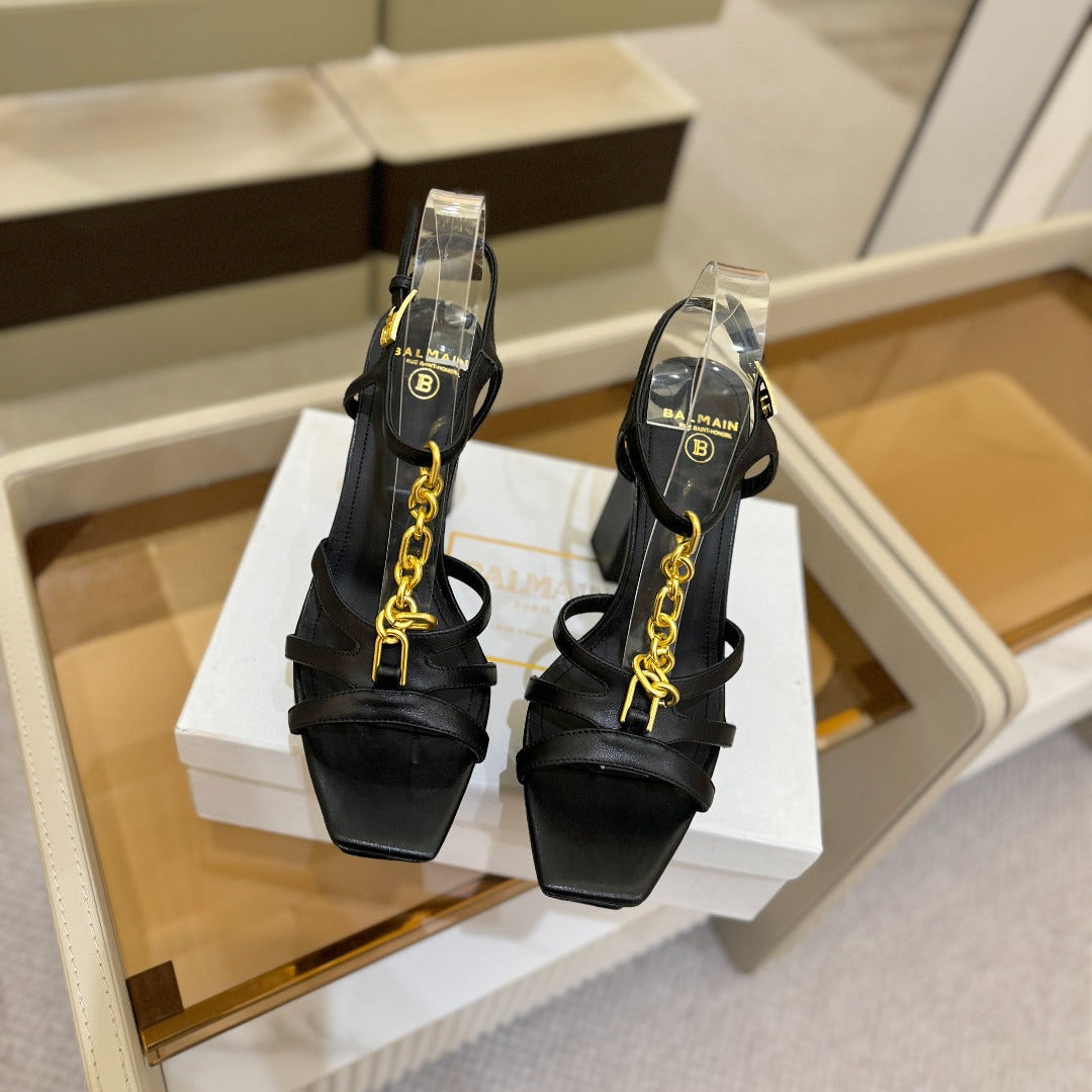 BALMAIN 26S HEELED SANDALS 105 MM IN BLACK LAMBSKIN