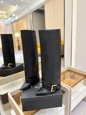BALMAIN 26S KNEE-HIGH BOOTS 100 MM IN BLACK CALFSKIN