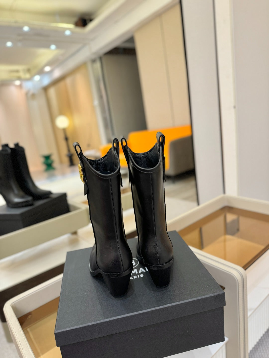 BALMAIN 26S COWBOY ANKLE BOOTS 65 MM IN BLACK CALFSKIN