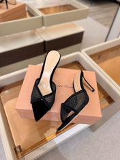 GIANVITO ROSSI 26S POINTED TOE HIGH HEELS 85 MM IN BLACK SUEDE WITH RHINESTONE STRAP