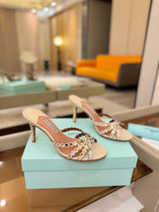 AQUAZZURA 26S TEQUILA HEELED SANDALS 85 MM IN BEIGE LAMBSKIN