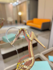 AQUAZZURA 26S STRAPPY HIGH HEELS 105 MM IN GOLD METALLIC TEXTURED LEATHER