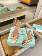 AQUAZZURA 26S STRAPPY HIGH HEELS 105 MM IN BEIGE LAMBSKIN