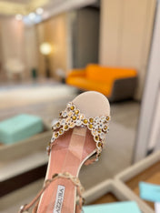 AQUAZZURA 26S STRAPPY HIGH HEELS 105 MM IN BEIGE LAMBSKIN