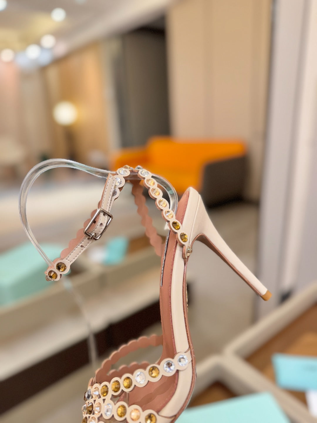AQUAZZURA 26S STRAPPY HIGH HEELS 105 MM IN BEIGE LAMBSKIN