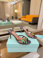 AQUAZZURA 26S TEQUILA HEELED SANDALS 85 MM IN METALLIC LAMBSKIN