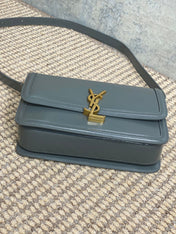 SOLFERINO SMALL SATCHEL 23 IN DARK GREY CALFSKIN GOLD HARDWARE