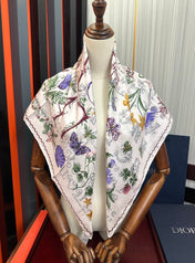 DIOR SQUARE SCARF 90 CM IN WHITE SILK MOTIF 735744