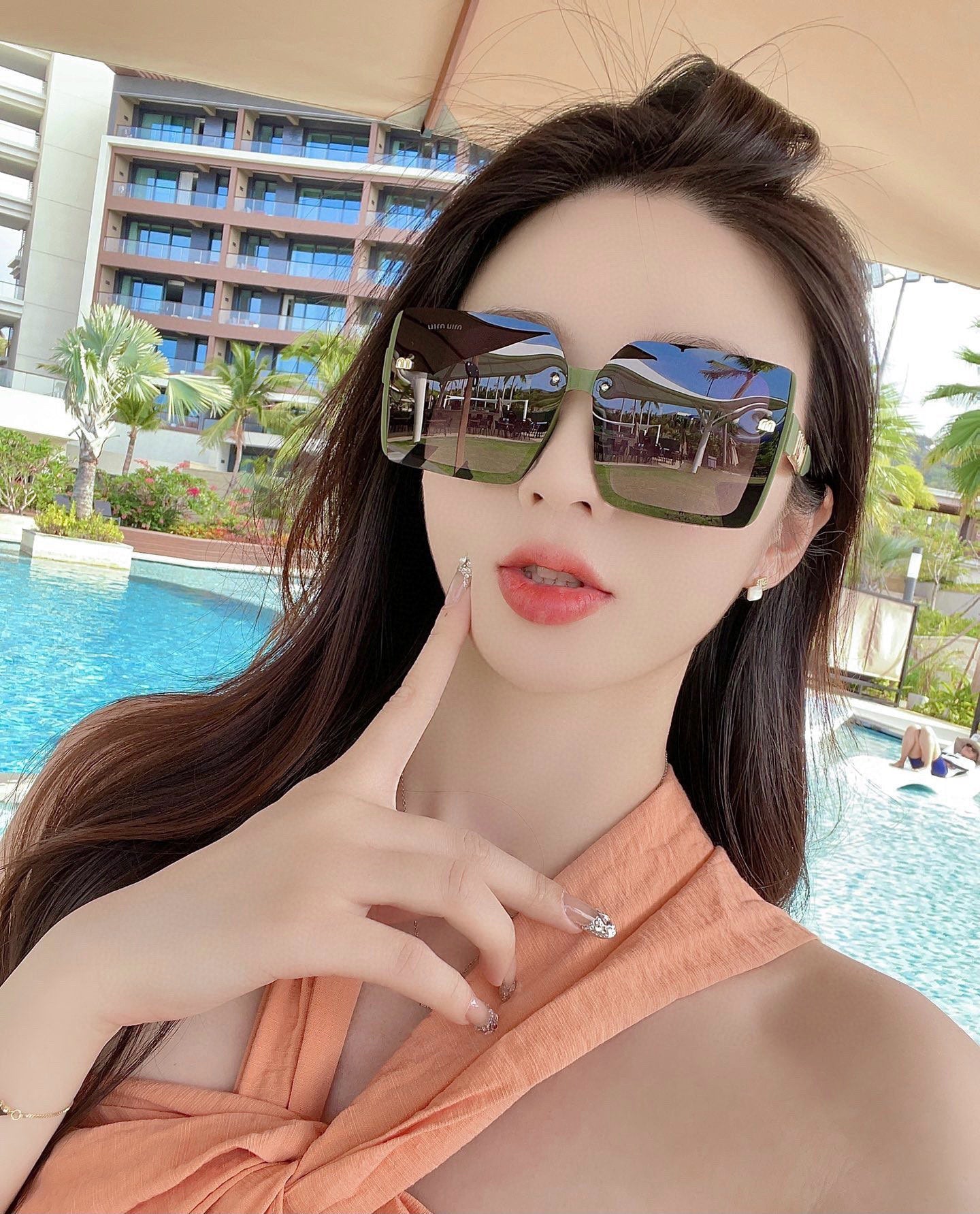 LOGO SQUARE SUNGLASSES 512017 IN GREEN ACETATE