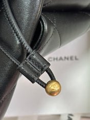 MAXI SHOPPING BAG 36 IN BLACK LAMBSKIN GOLD METALLIC