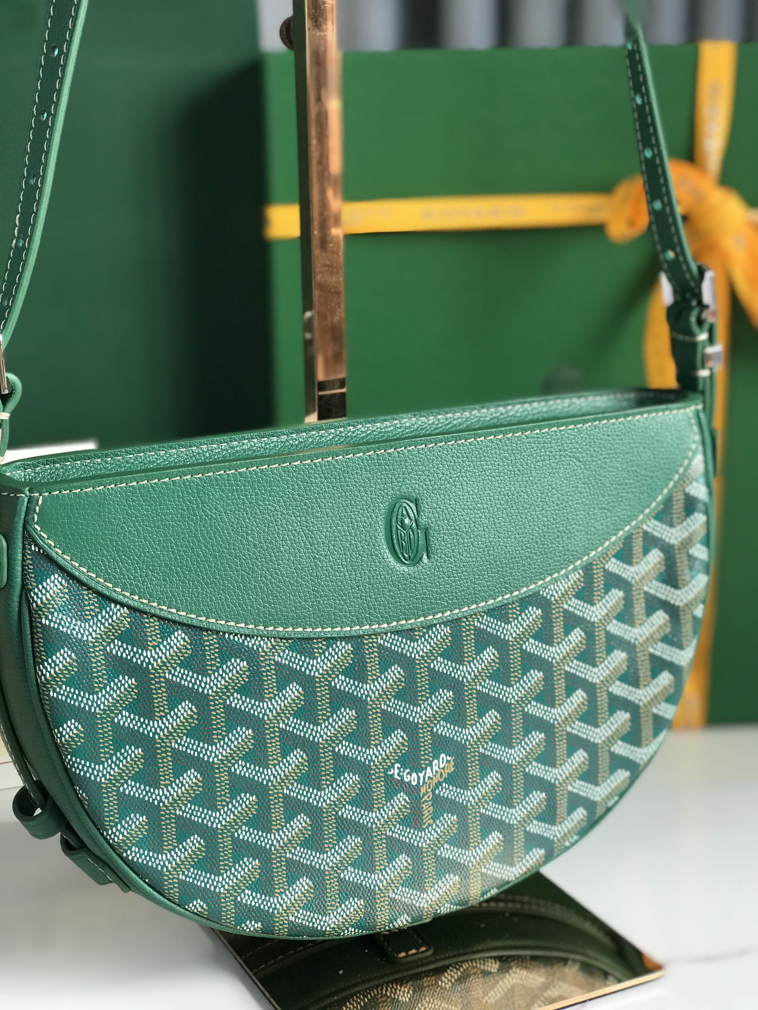 HIRONDELLE BAG 25 IN GREEN LAMBSKIN AND GOYARDINE CANVAS