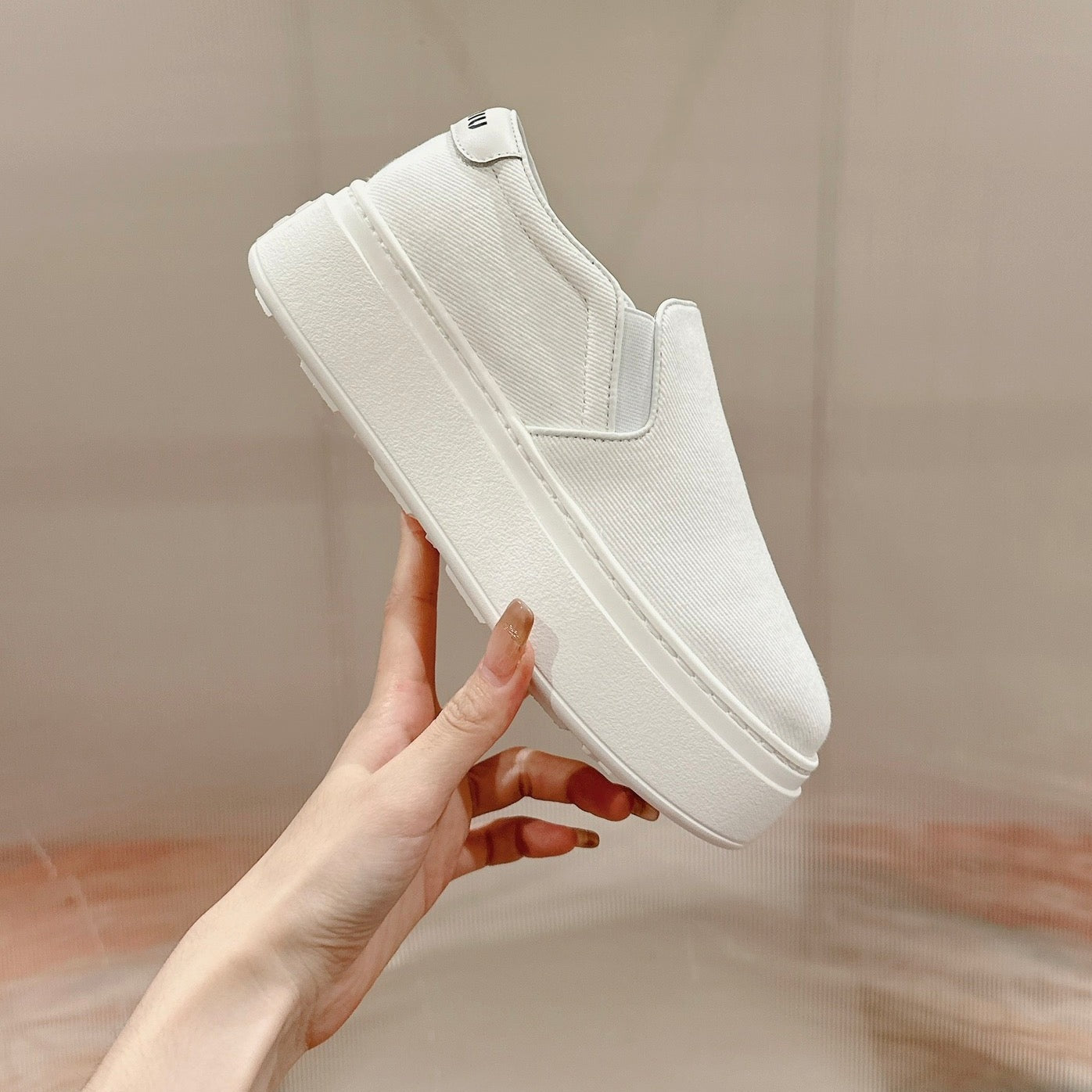 Slip-on Shoes  High Sole White Canvas