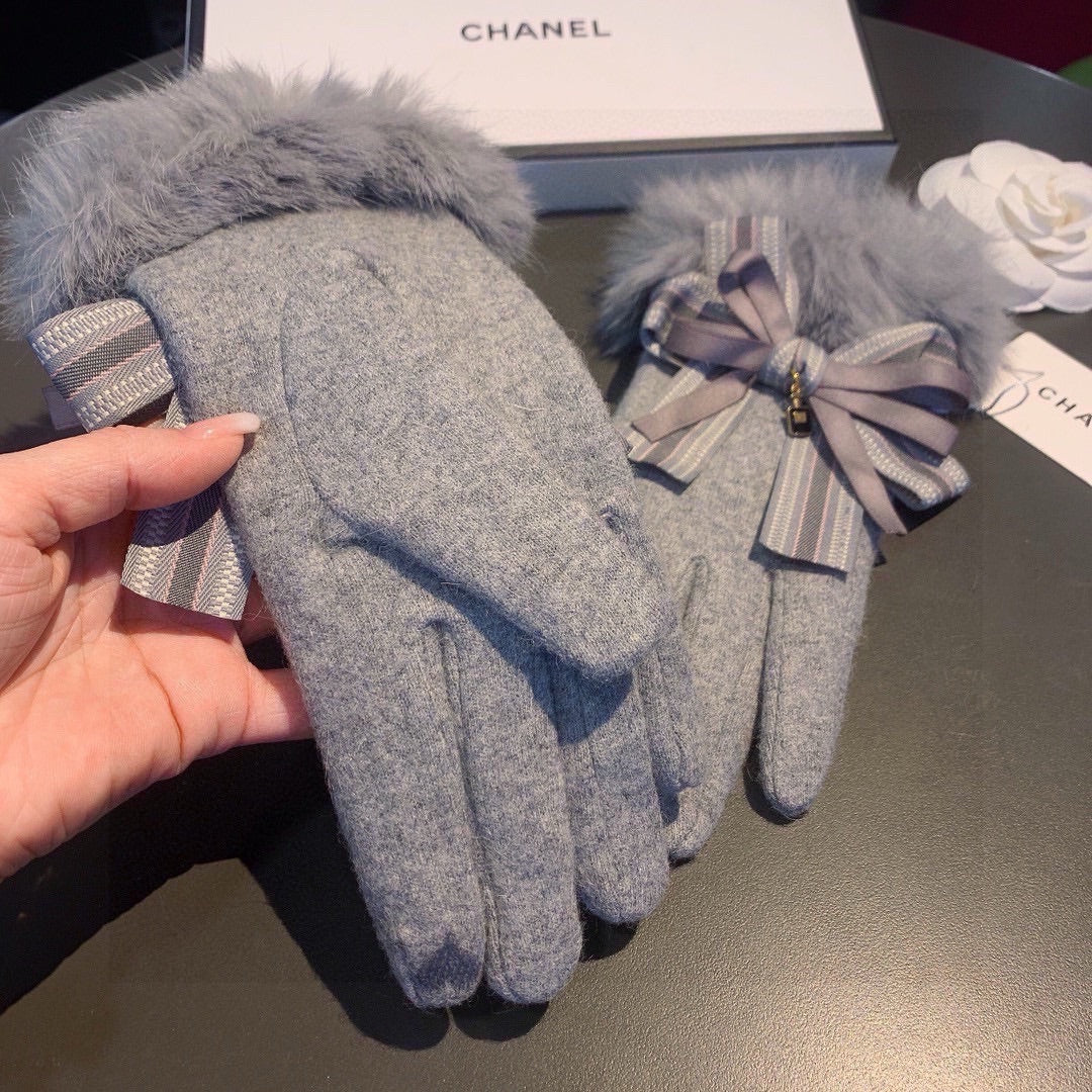 GLOVES IN DOLPHIN GRAY WOOL AND RABBIT FUR 441838