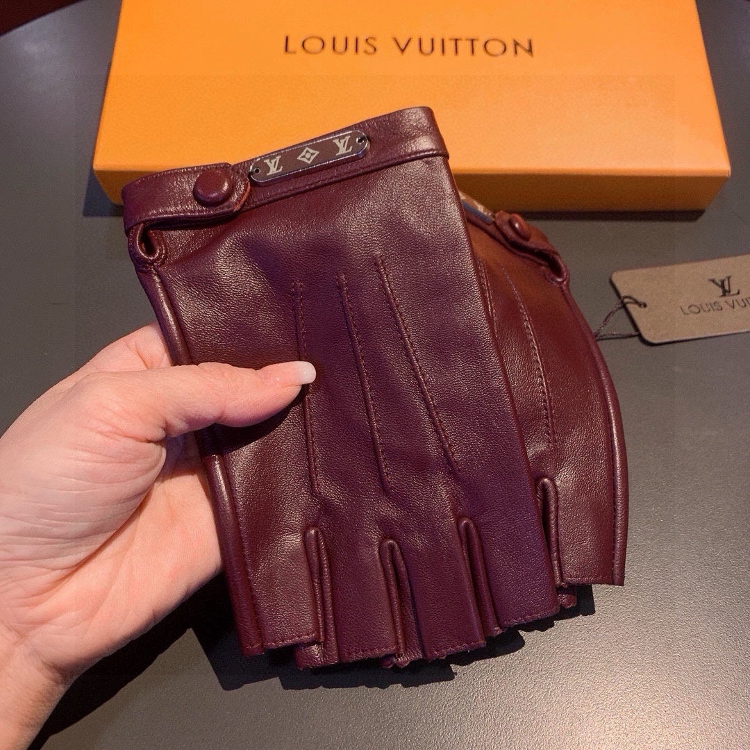 FINGERLESS GLOVES IN GARNET RED LAMBSKIN 453645