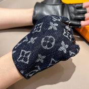 FINGERLESS GLOVES IN BLACK MONOGRAM DENIM AND LAMBSKIN 460108