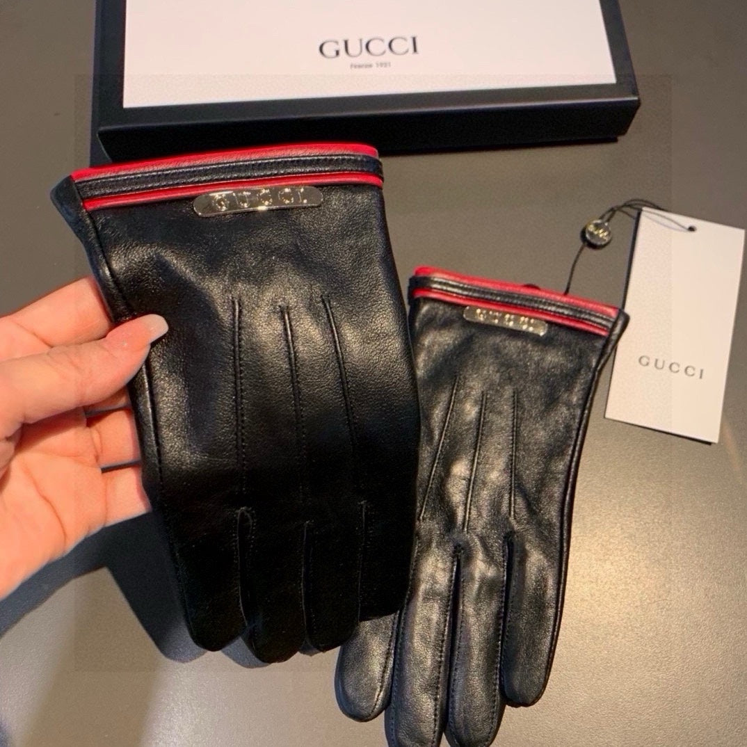 GLOVES IN BLACK MIX RED LAMBSKIN AND LAMB FUR LINING 467970