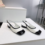 CHANEL 26S SLINGBACK PUMPS IN BLACK AND WHITE PATENT LAMBSKIN