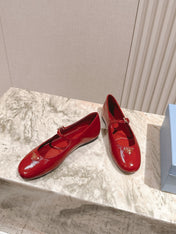PRADA 25S BALLERINAS IN RED WINE CALFSKIN GLOSSY