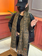 SCARF 180 CM IN OLIVE GREEN MONOGRAM CASHMERE 394642