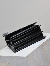 YSL 25S SUNSET MEDIUM 22 IN BLACK SHINY CALFSKIN SILVER HARDWRE