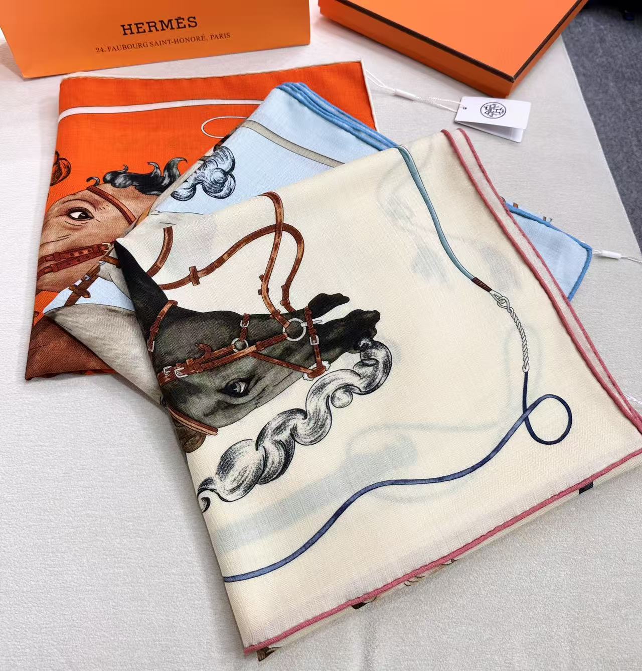 HERMES 26S SCARF 135 IN SILK AND CASHMERE 498252