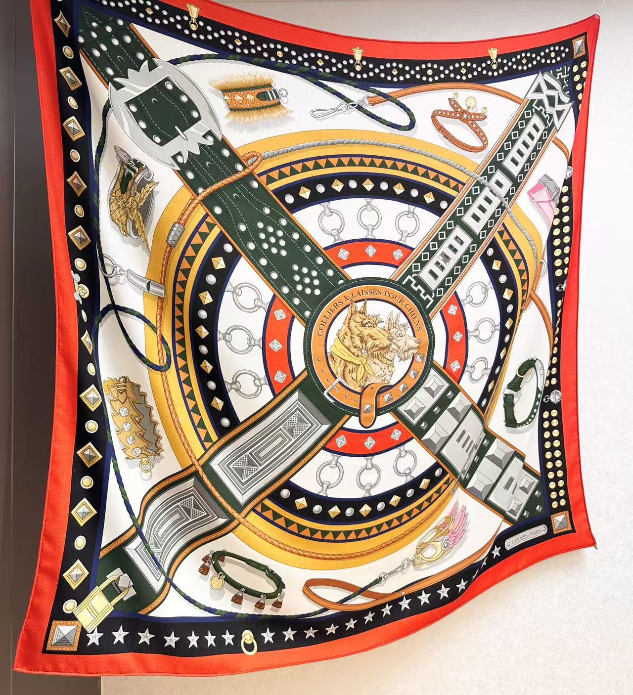 HERMES 26S PATTERNED SCARF 140 IN SILK AND CASHMERE 502251