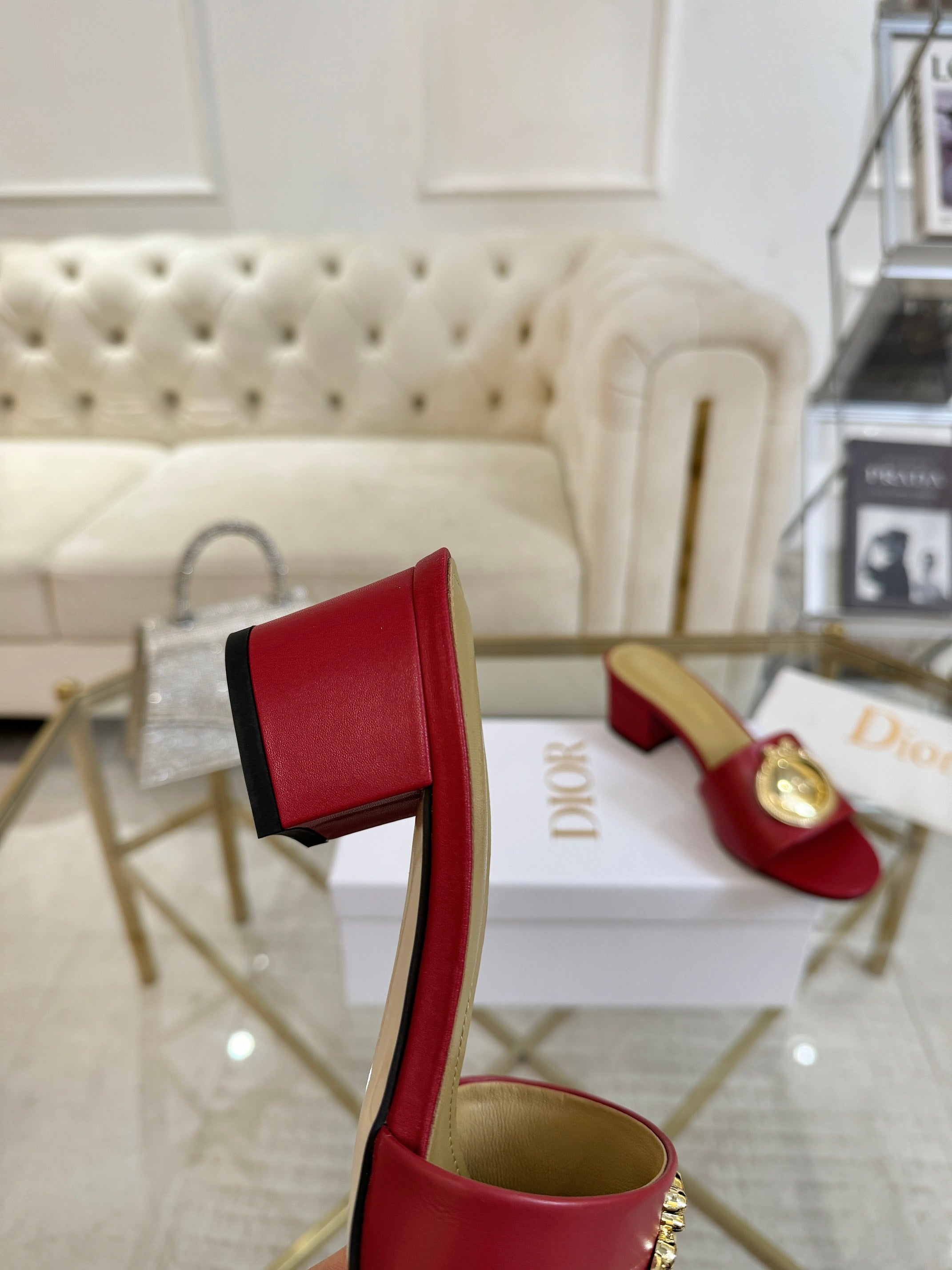 DIOR 26S HIGH-HEEL SANDALS 55MM IN DARK RED CALFSKIN WITH GOLD HARDWARE