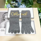 GLOVES IN DOVE GRAY WOOL WITH YELLOW LOGO 465777