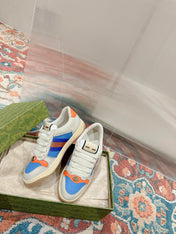 GUCCI 26S SCREENER SNEAKER IN LIGHT BEIGE MIX BLUE LEATHER