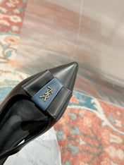 CASSANDRA SLINGBACK FLAT IN BLACK MIX BLUE SMOOTH LAMBSKIN