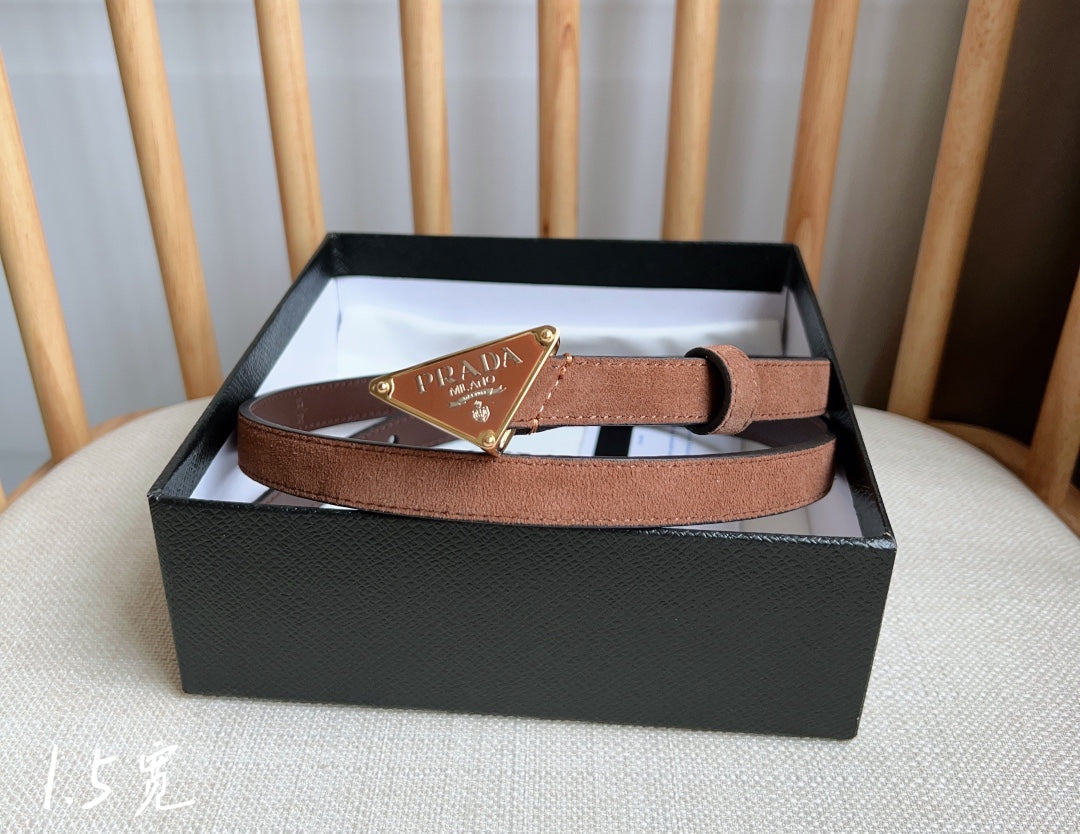 PRA TRIANGLE LOGO BELT IN BROWN SUEDE