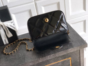 CHANEL 26S TOP HANDLE BAG 18 IN BLACK QUILTED PATENT LEATHER