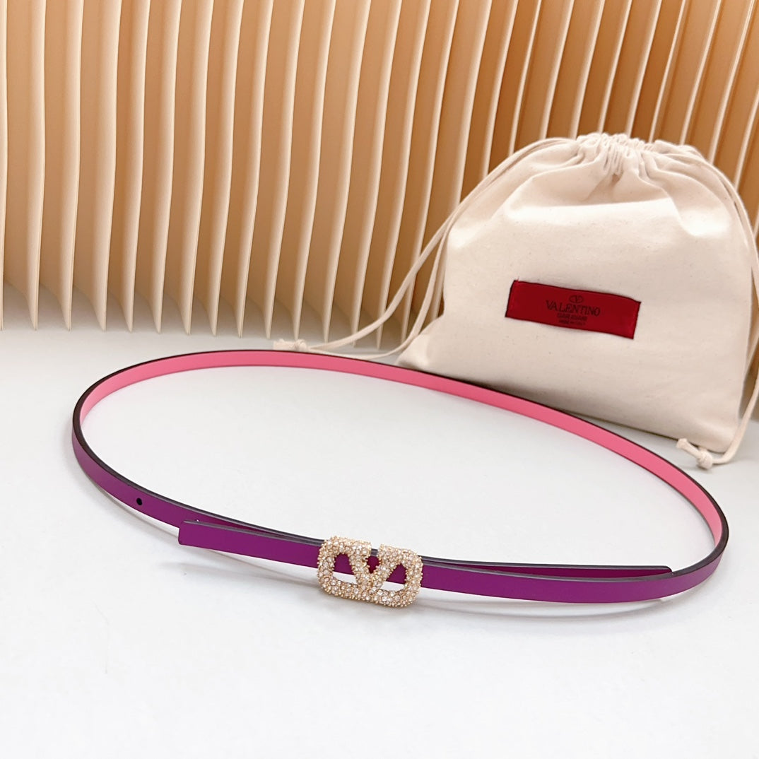 VL Belt 8mm Buckle Gold Diamond Leather Pink Purple