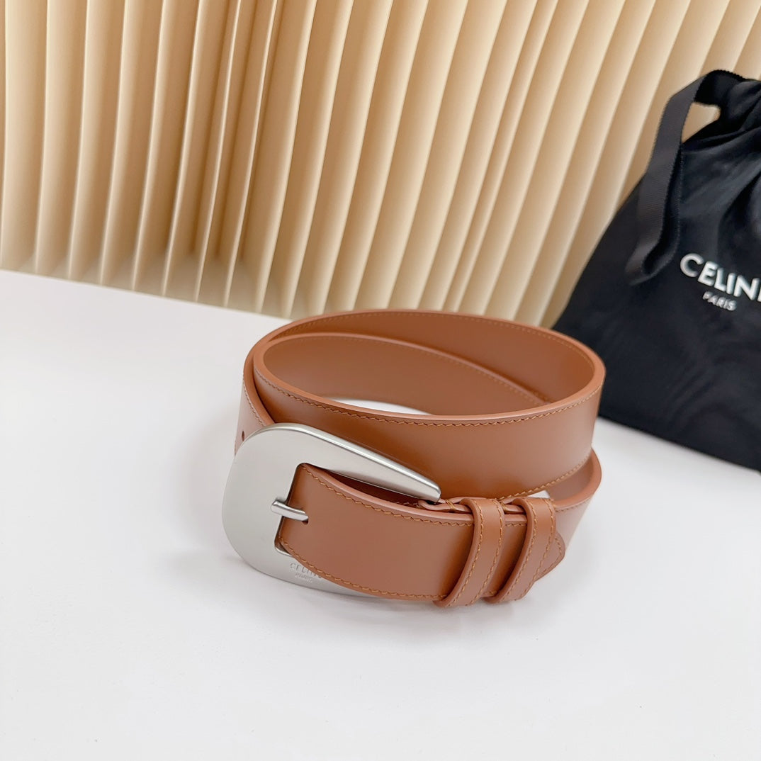 LARGE WESTERN 35 MM BELT BRONZE BROWN CALFSKIN SILVER HARDWARE