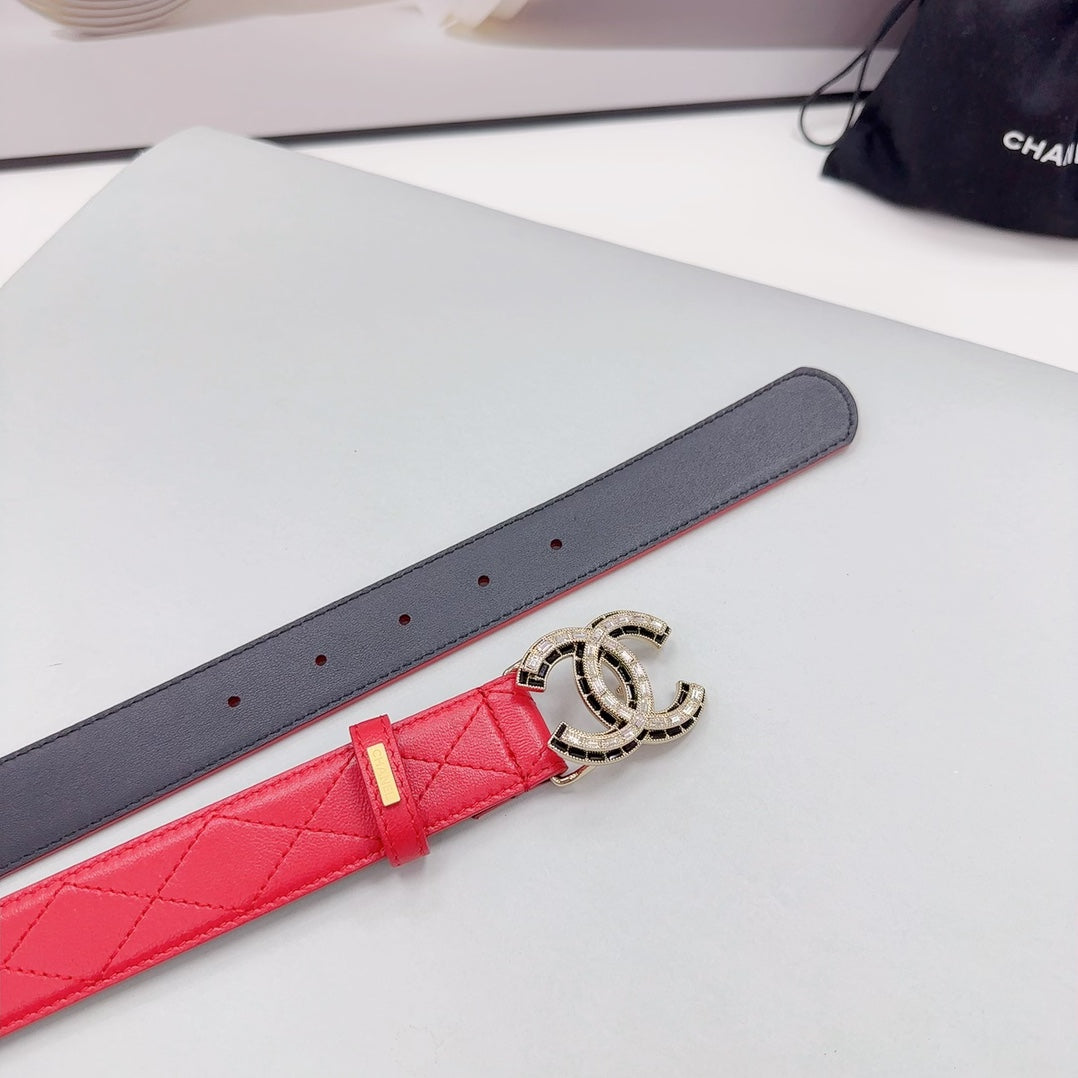 CC 30MM BELT IN CHERRY RED EMBROIDERED CALFSKIN METAL HARDWARE