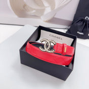 CC 30MM BELT IN CHERRY RED EMBROIDERED CALFSKIN METAL HARDWARE
