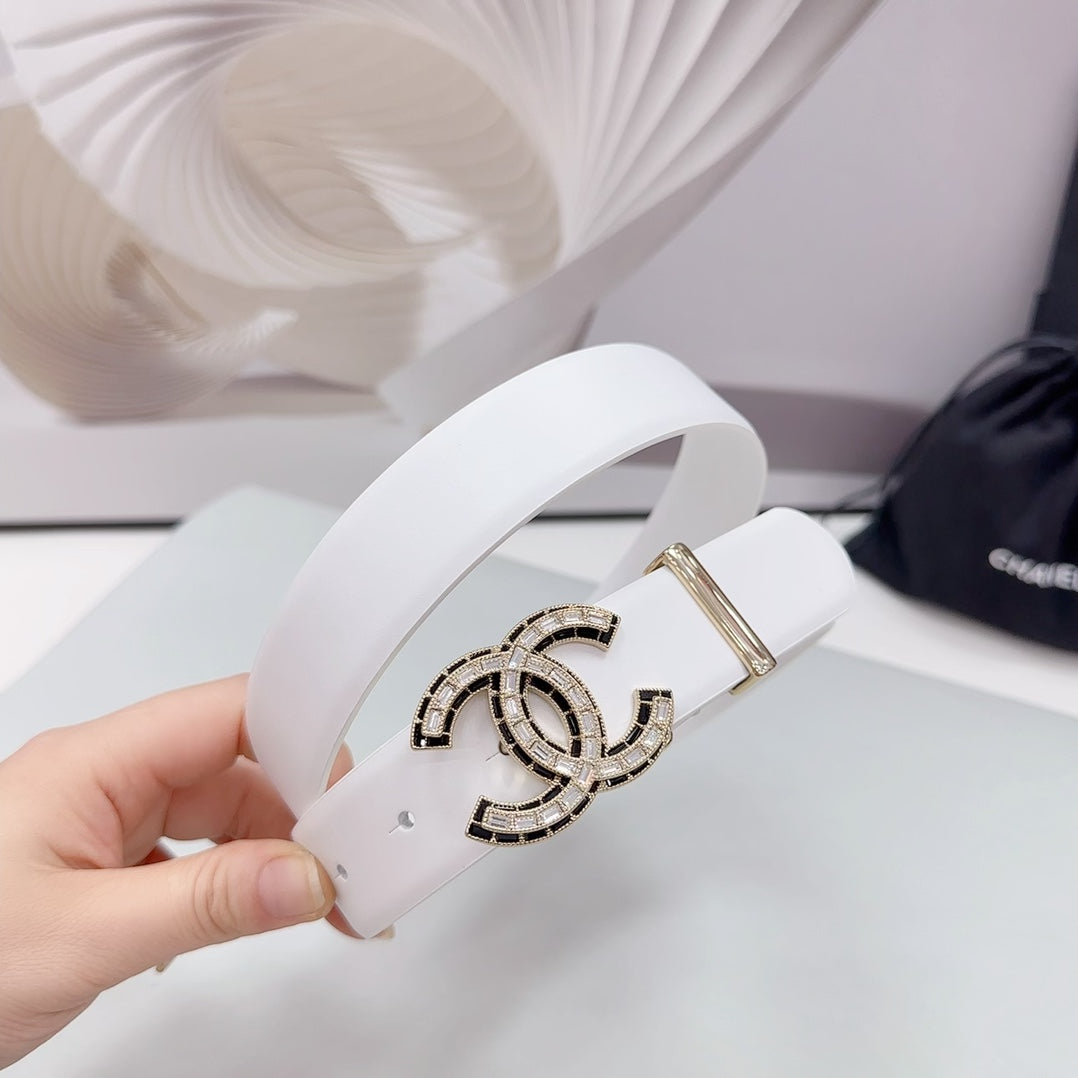 CC 30MM BELT IN WHITE SMOOTH CALFSKIN METAL LOGO