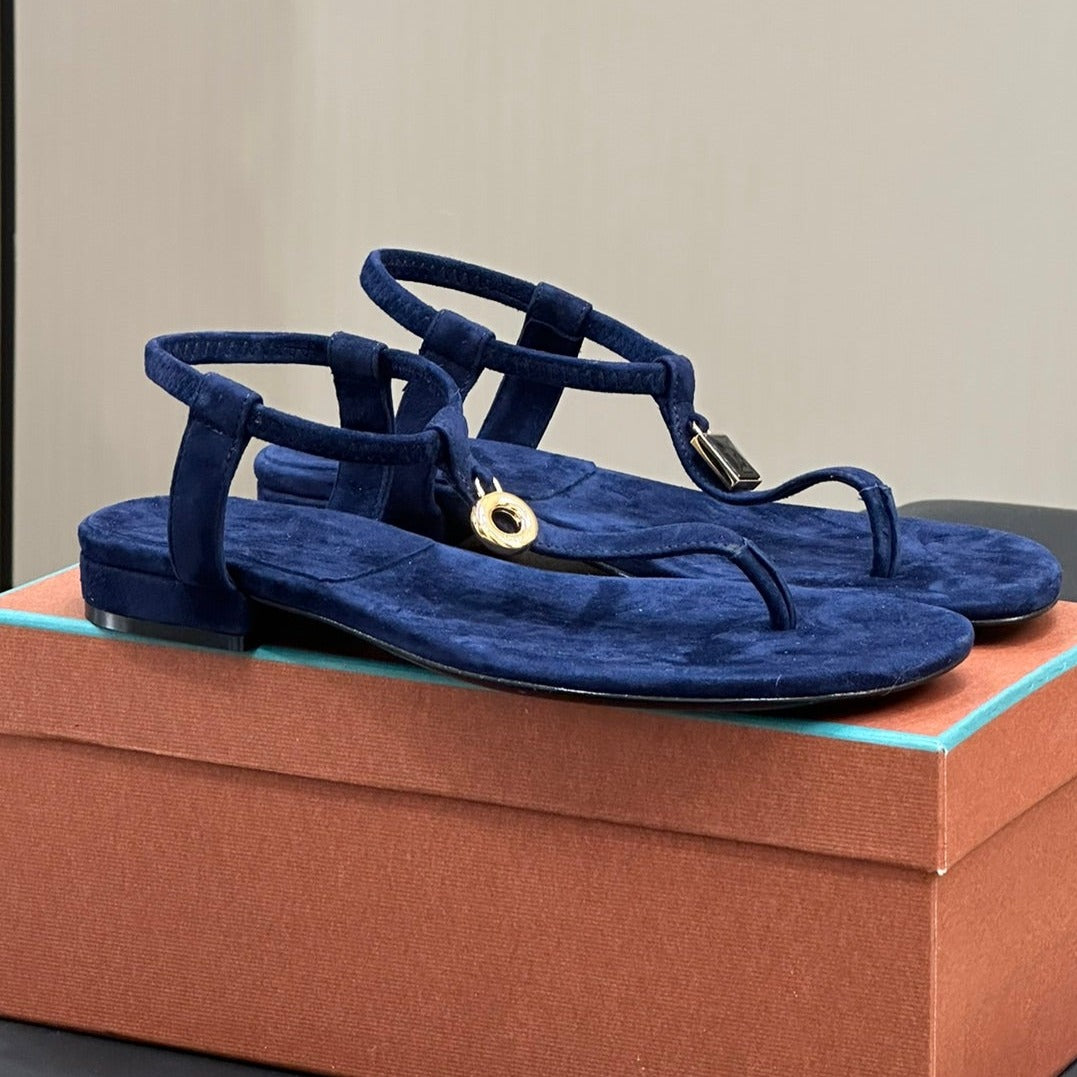 Loro Piana Navy Blue Mindil Sandal In Leather
