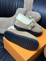 COLORADO COMFORT MARY JANE IN KHAKI BROWN SUEDE AND SHEARLING LINING