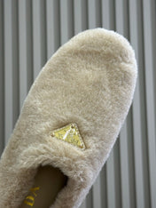 PRADA 25S CLOGS IN BEIGE SHEARLING