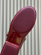 ALAIA 26S MARY JANE BALLET FLATS IN RED MESH AND GLOSSY CALFSKIN