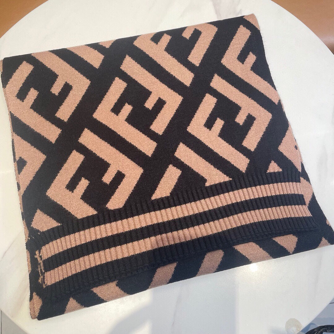 FF 180 SCARF IN BROWN MIX BLACK CASHMERE AND WOOL